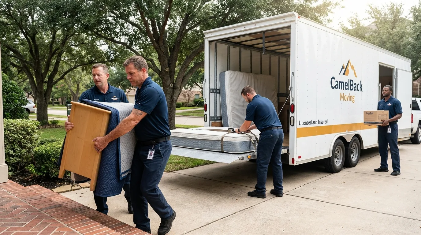 Crew loading residential truck for cross-state move from Cape Neddick, ME