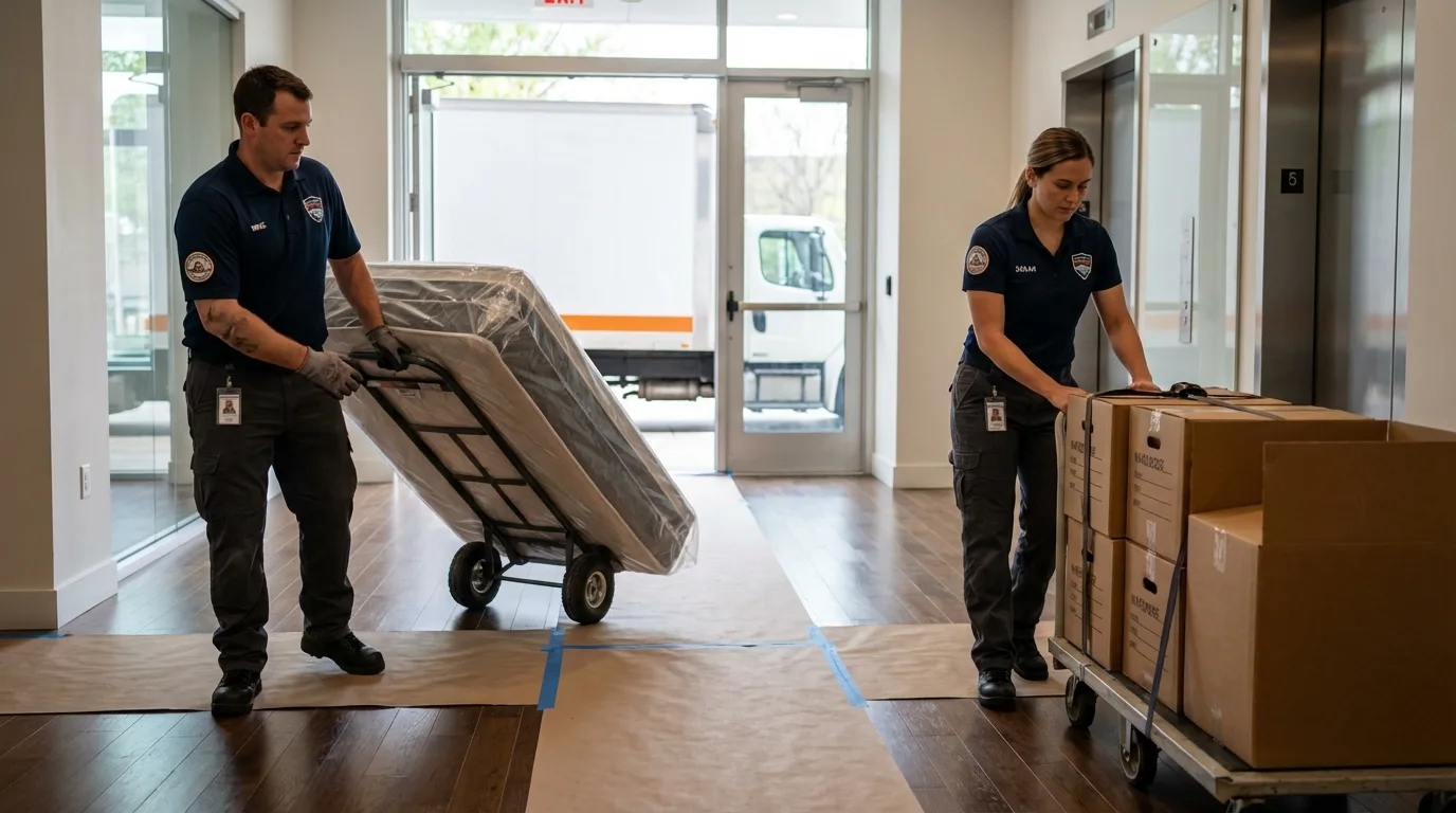 Professional apartment movers loading elevator in Cape Neddick, ME